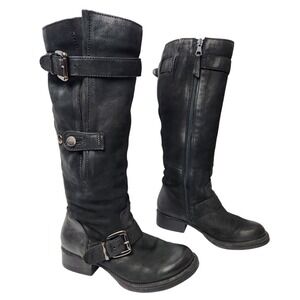 MJUS Black Leather Zip Knee High Riding Boots Made in Italy Womens 5.5 Preppy